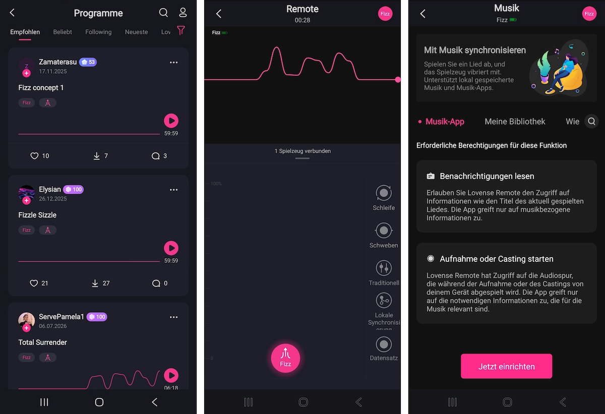 Steuerungsmöglichkeiten in der Lovense Remote App